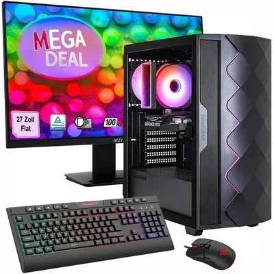 Hyrican GAMEMAX MegaDeal Diamond BK SET2696 7795 Gaming PC Ryzen 5 5500 16GB 1TB SSD RTX 5050 + MSI PRO MP273A LED-Monitor, 69cm (27")