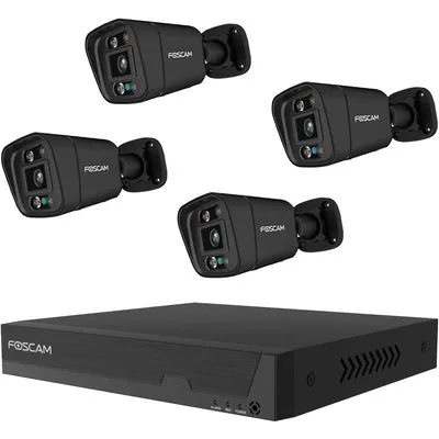 Foscam FN9108E-B4-2T Überwachungsset mit 4 Überwachungskameras schwarz