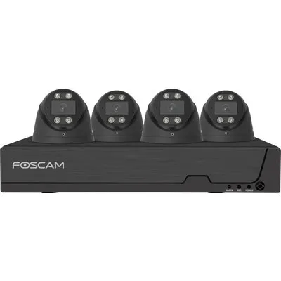 Foscam FNA108E-T4-2T Überwachungsset mit 4 Überwachungskameras schwarz