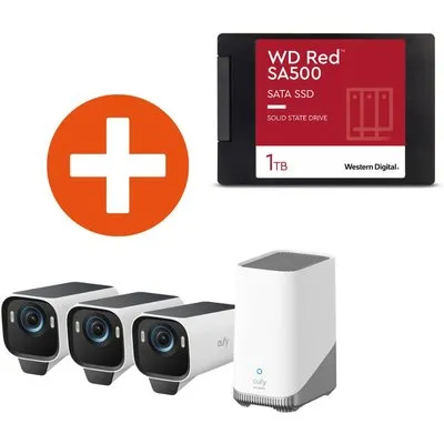 eufyCam S3 Pro 3-Kameras + HomeBase 3 Set + WD Red 1TB SSD