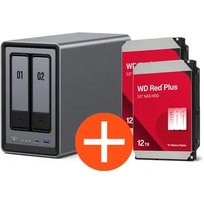 UGREEN NASync DXP2800 NAS System 2-Bay 24TB inkl. 2x WD WD120EFGX NAS HDD - 12 TB
