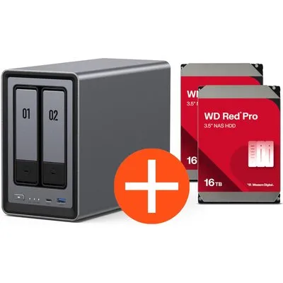 UGREEN NASync DXP2800 NAS System 2-Bay 32TB inkl. 2x WD WD161KFGX NAS HDD - 16 TB