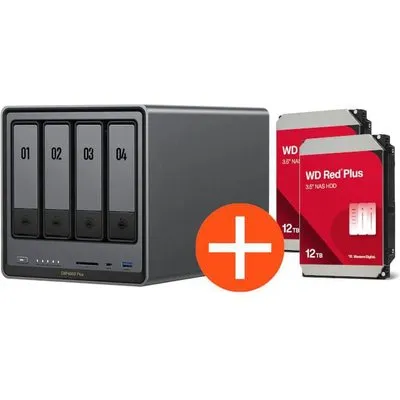 UGREEN NASync DXP4800 Plus NAS System 4-Bay 24TB inkl. 2x WD WD120EFGX NAS HDD - 12 TB