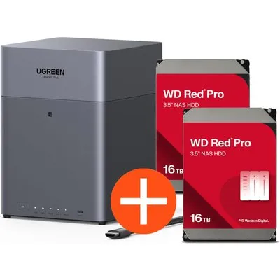 UGREEN NASync DH4300 Plus NAS System 4-Bay 32TB inkl. 2x WD WD161KFGX NAS HDD - 16 TB