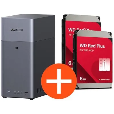 UGREEN NASync DH2300 NAS System 2-Bay 12TB inkl. 2x WD WD60EFPX NAS HDD - 6 TB
