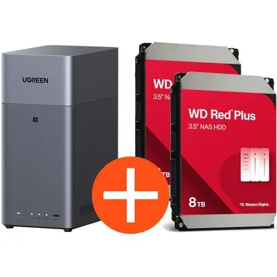 UGREEN NASync DH2300 NAS System 2-Bay 16TB inkl. 2x WD WD80EFPX NAS HDD - 8 TB