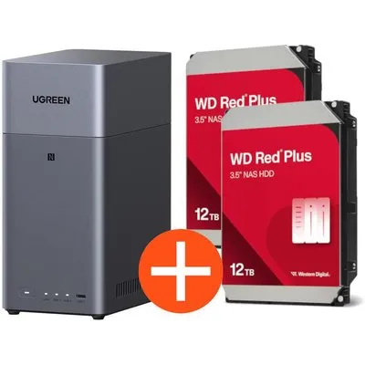 UGREEN NASync DH2300 NAS System 2-Bay 24TB inkl. 2x WD WD120EFGX NAS HDD - 12 TB