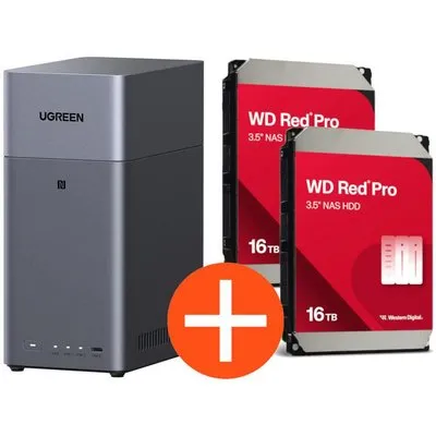 UGREEN NASync DH2300 NAS System 2-Bay 32TB inkl. 2x WD WD161KFGX NAS HDD - 16 TB
