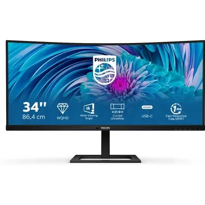 Philips E-Line 346E2CUAE 34 Zoll UWQHD Curved Office Monitor 100Hz 21:9 DP/HDMI/USB-C PD65W