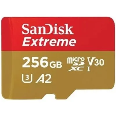 SanDisk Extreme 256 GB microSDXC Speicherkarte Kit (2022) bis 190 MB/s, C10,U3
