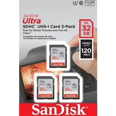 SanDisk Ultra 32 GB SDHC Speicherkarte (120 MB/s, Class 10, UHS-I) 3er Pack