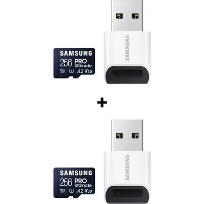 [Doppel-Pack] Samsung PRO Ultimate 256 GB microSD-Speicherkarte mit USB-Kartenleser
