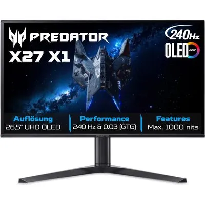 Acer Predator X27X1bmiippruzx 26.5 Zoll 4K (UHD) QD-OLED 240 Hz Gaming Monitor 16:9 DP/HDMI/USB-C PD65W