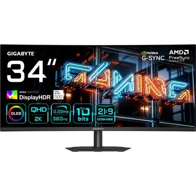 GIGABYTE MO34WQC36 34 Zoll UWQHD QD-OLED Curved Gaming Monitor 360 Hz 21:9 DP/HDMI/USB-C