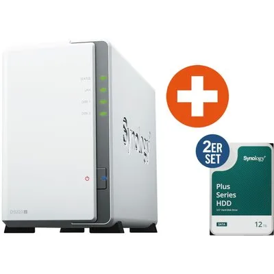 Synology DS223j NAS System 2-Bay 24 TB inkl. 2x 12 TB Synology HDD HAT3310-12T