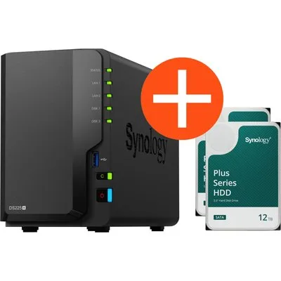 Synology DS225+ NAS System 2-Bay 24 TB inkl. 2x 12 TB Synology HDD HAT3310-12T