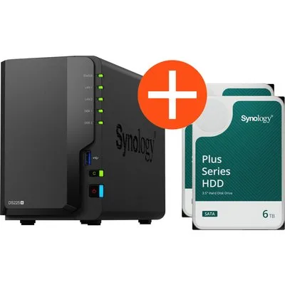 Synology DS225+ NAS System 2-Bay 12 TB inkl. 2x 6 TB Synology HDD HAT3300-6T