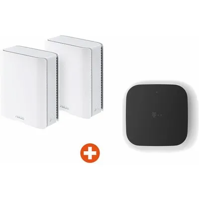 Bundle: ASUS ZenWiFi BT10 BE18000 Weiß Tri-Band WiFi 7 Smart AiMesh Extendable Router 2er Pack + Telekom Glasfaser Modem 2,5 Gbit/s schwarz