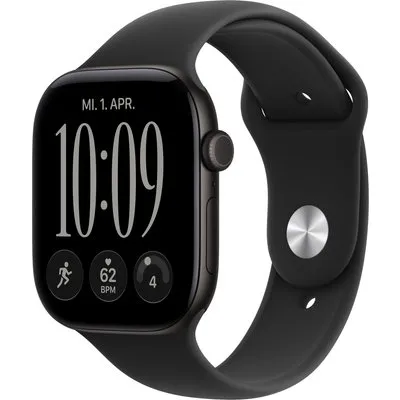 Apple Watch Series 12 GPS 46mm Black Aluminium Gehäuse mit Black Sport Band - S/M