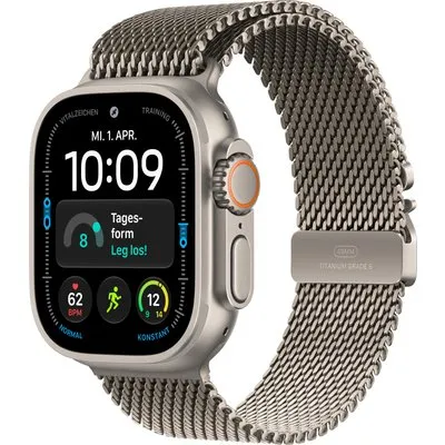 Apple Watch Ultra 4 GPS + Cellular 49mm Natural Titanium Gehäuse mit Natural Titanium Milanese Loop - L