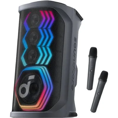 Soundcore Rave 3 Bluetooth Lautsprecher schwarz LED inkl 2 kabellose Mikrofone
