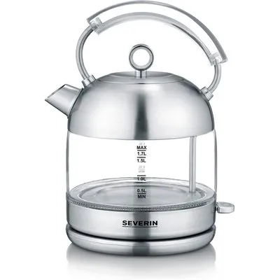 Severin WK 3459 Glas-Wasserkocher Retro 2400W 1,7l transparent/schwarz/silber