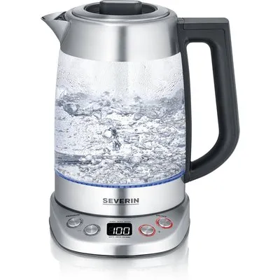 Severin WK 3480 Glas Tee- und Wasserkocher Deluxe 3000W 1,7l transparent/schwarz/silber