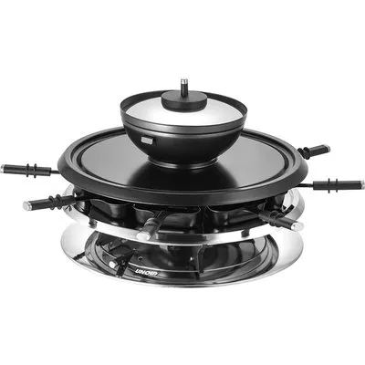 Unold 48726 Raclette Multi 4 in 1 Fondue Grill 1.300 Watt schwarz/silber Naturstein