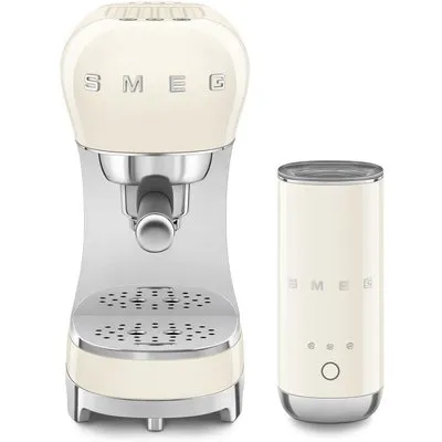 SMEG Kompakt-Bundle Siebträgermaschine 50s Style ECF00 + Milchaufschäumer MFF02 Creme