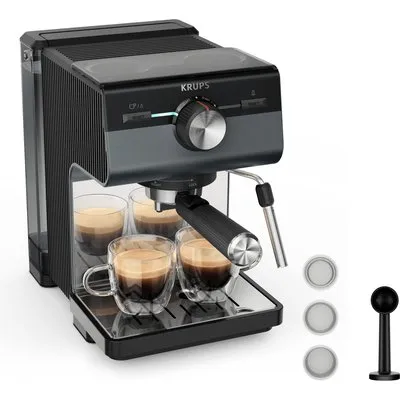 Krups XP384G Authentic+ Siebträgermaschine 1460 Watt Bullet Grey