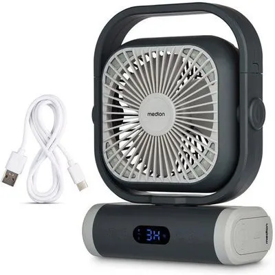 Medion MD12065 E10 TF Camping Ventilator 5 Stufen mit Powerbank Funktion schwarz