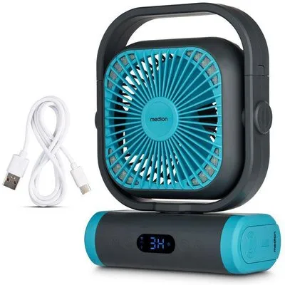 Medion MD12065 E10 TF Camping Ventilator 5 Stufen mit Powerbank Funktion blau
