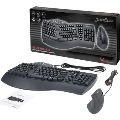 Perixx PERIDUO-512 DE B Kabelgebunden Tastatur, Maus-Set Ergonomisch QWERTZ Schwarz (12321)