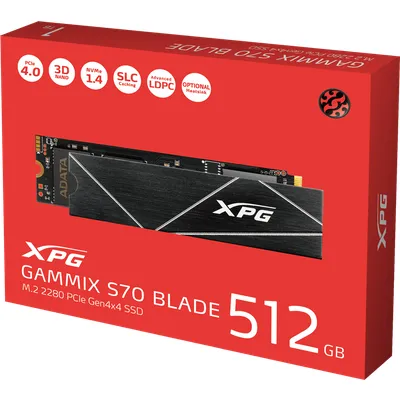 ADATA XPG GAMMIX S70 Blade - SSD - 512GB - intern - M.2 2280 - PCIe 4,0 x4 (NVMe) - integrierter Kühlkörper - Schwarz - für Sony PlayStation 5 (AGAMMIXS70B-512G-CS)