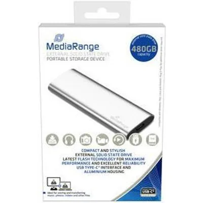 MediaRange MR1102 - SSD - 480GB - extern (tragbar) - USB 3,2 Gen 2 (USB-C Steckverbinder) - Silber (MR1102)