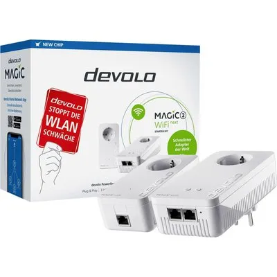 devolo Magic 2 WiFi next - Starter Kit - Bridge 1GbE, HomeGrid - Wi-Fi 5 - Dual-Band - an Wandsteckdose anschließbar (08614)