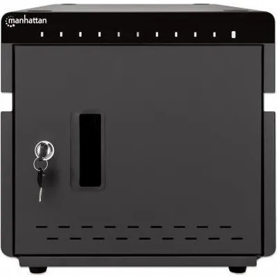 MANHATTAN 10-Port Ladeschrank 180 W 10 USB-C PD-Ports, geräumige Fächer für Handys und Tablets, 180 W gesamt, bis zu 3 A/18 W pro Port, abschließbar, Überspannungsschutz, leiser Lüfter, Metallgehäuse, schwarz (715942)