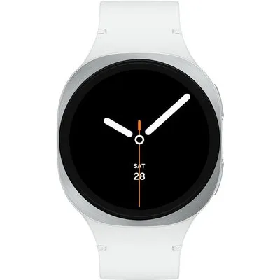Samsung Galaxy Watch8 - 44 mm - silber - intelligente Uhr mit Sportband - Gummi - weiß - Bandgröße: M/L - Anzeige 3.7 cm (1.47) (SM-L330NZSADBT)