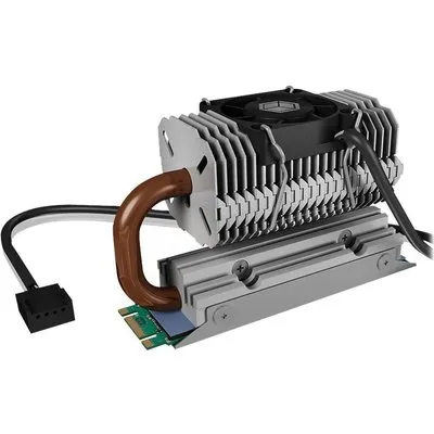 M.2 Heatpipe Kühler mit 30 mm Lüfter, aus Aluminium, Für 2280 M.2 SSD, silber (IB-M2HSF-705)