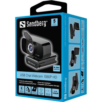 Sandberg USB Chat Webcam 1080P HD - Web-Kamera - Farbe - 2 MP - 1920 x 1080 - 1080p - Audio - USB2.0 - MJPEG, H.264, YUV (134-15)