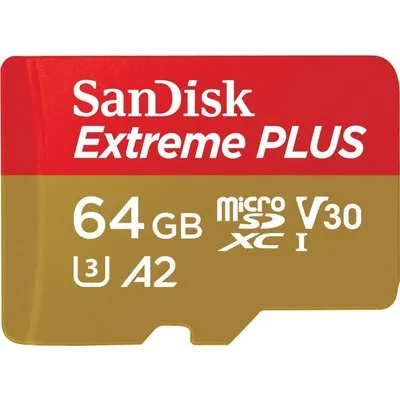 SanDisk micro SDXC karta 64GB Extreme PLUS (200 MB/s Class 10, UHS-I U3 V30) + adaptér (SDSQXBU-064G-GN6MA)
