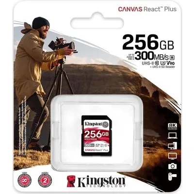 Kingston Canvas React Plus - Flash-Speicherkarte - 256GB - Video Class V90 / UHS-II U3 / Class10 - SDXC UHS-II (SDR2/256GB)