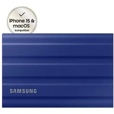 Samsung T7 Shield MU-PE1T0R - SSD - verschlüsselt - 1TB - extern (tragbar) - PCs, Macs, Android-Geräte, Smart TVs - USB 3,2 Gen 2 (USB-C Steckverbinder) - 256-Bit-AES - Blau (MU-PE1T0R/EU)