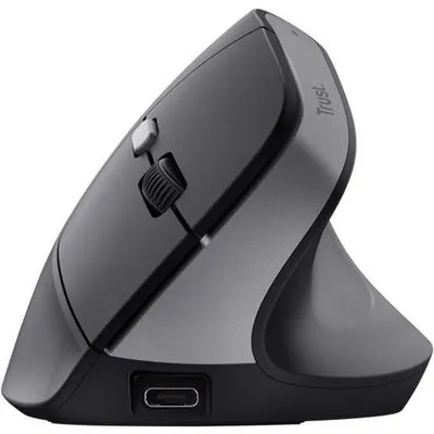 Trust Bayo II - Vertikale Maus - ergonomisch - Für Rechtshänder - optisch - 6 Tasten - kabellos - 2,4 GHz - kabelloser Empfänger (USB) - Schwarz (25145)