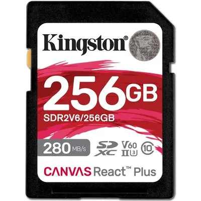 Kingston Canvas React Plus - Flash-Speicherkarte - 256GB - Video Class V60 / UHS-II U3 / Class10 - SDXC UHS-II (SDR2V6/256GB)