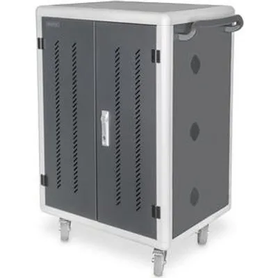 DIGITUS Mobiler Ladeschrank für Notebooks / Tablets bis 15,6 Zoll (DN-45006)30 Plätze (3x10) für Geräte30 x USB-C Anschluss 18W (5V/3A, 9V/2A, 12V/1.5A)3 x rückseitig verbaute Steckdosenleiste (10 x Schutzkontaktsteckdosen)Kabeldurchführung und Überlängenablage pro EbeneKompaktes Gehäuse, mobil dank montierter Laufrollen3 x Lüfter (24 V) für aktive Entwärmung des SchrankesInkl. FI-Schutz-Schalter 30 mA (DN-45006)