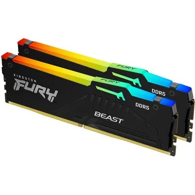 Kingston FURY Beast RGB - DDR5 - Kit - 64GB: 2 x 32GB - DIMM 288-PIN - 6400 MHz / PC5-51200 - CL32 - on-die ECC - Schwarz (KF564C32BBEAK2-64)