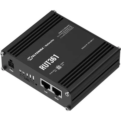 Teltonika Industrieller 4G-LTE-Router RUT361 Cat 6 LTE - WiFi 4 - 2x RJ45 100 Mbit/s - IP30 - Router für Mobilfunknetz - Schwarz - Aluminium - LAN - Leistung - Signalstärke - Status - Schnelles Ethernet - 10,100 Mbit/s (RUT361100000)