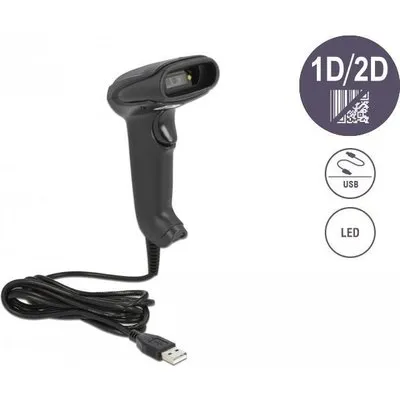 DeLOCK USB Barcode Scanner 1D und 2D mit Anschlusskabel - German Version - Tragbares Barcodelesegerät - 1D/2D - LED - Code 128,Code 39,EAN-13,EAN-8,ISBN,PDF417 - Datenmatrix - Micro QR Code - QR Code - 640 x 480 Pixel (90557)