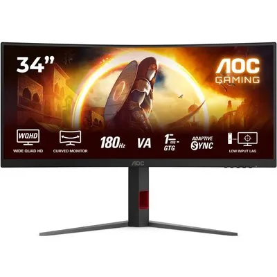 AOC CU34G4, Gaming-Monitor - (86.4 cm (34 Zoll), schwarz (matt), WQHD, Fast-VA, Curved, Adaptive-Sync, AMD FreeSync Premium, 180Hz Panel) [Energieklasse F] (CU34G4)